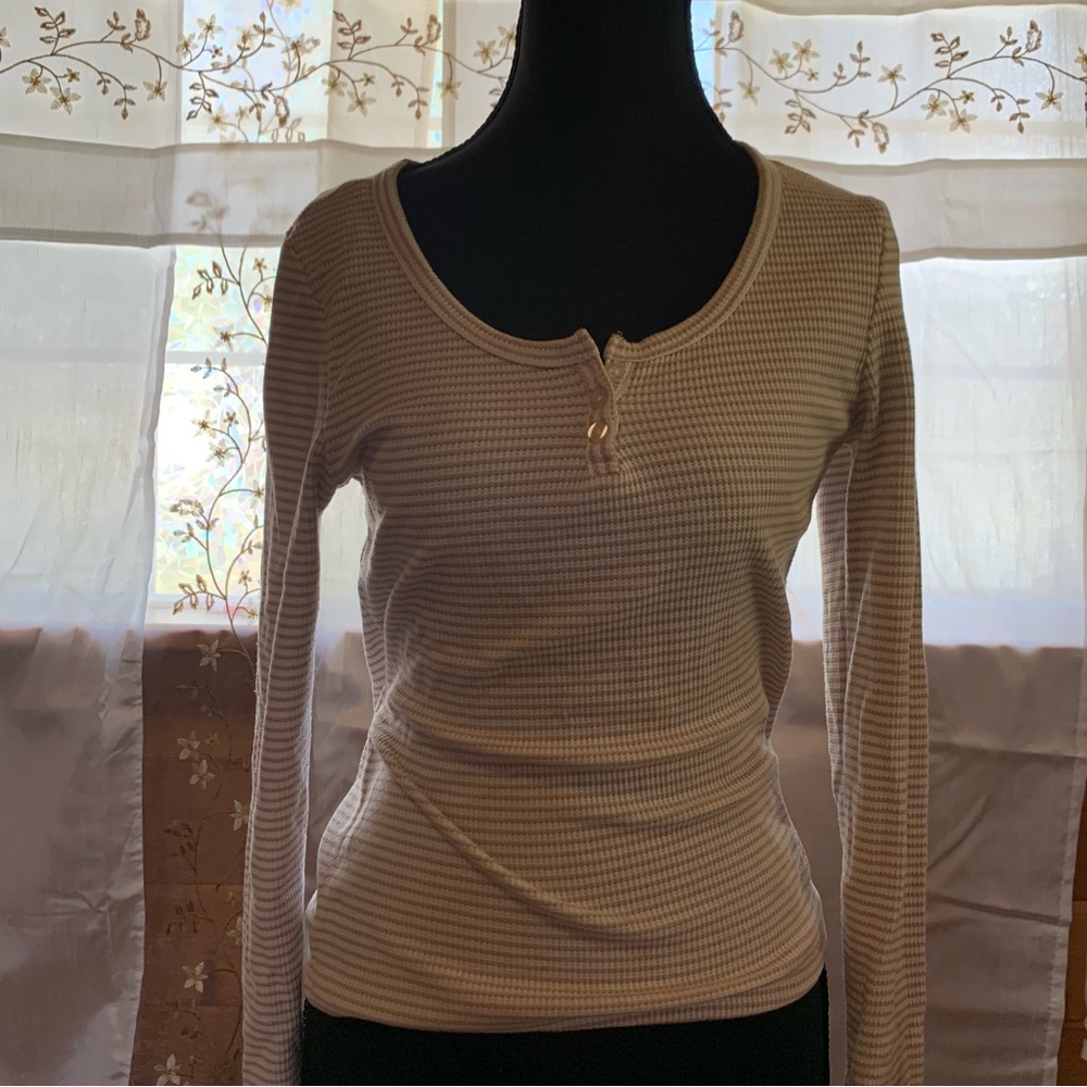 Pink Republic Taupe Waffle Knit Long-Sleeve Henley